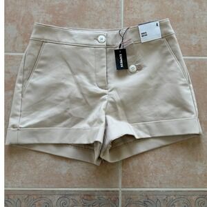 Express Shorts SHORTTIE Mid Rise Cuffed Beige Khaki Size‎ 4 New!